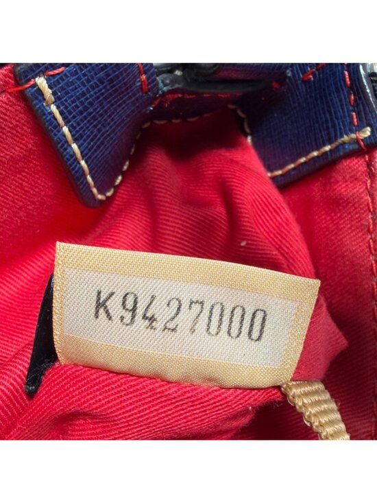 Vintage Dooney Bourke Peach Maxi Quilt Navy Blue Leather Trim Crossbody Bag - Picture 16 of 16